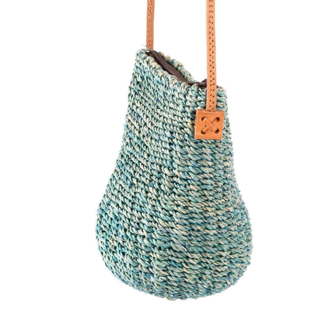 Straw Poof Crossbody Handbag in Turquoise - The Well Appointed House
