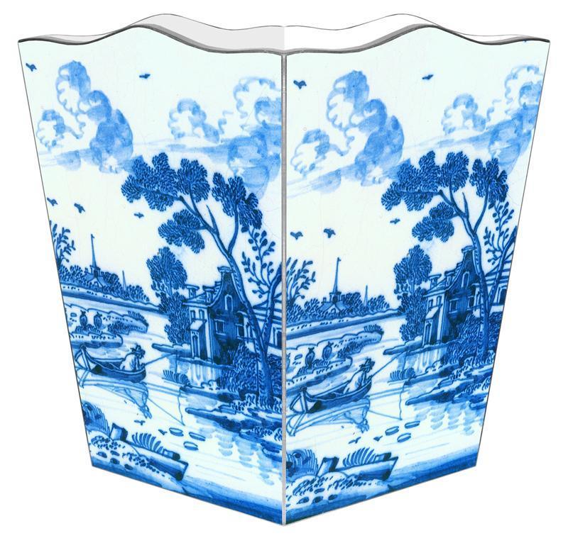 Delft Landscape Decoupage Wastebasket and Optional Tissue Box Cover - Wastebasket Sets - The Well Appointed House