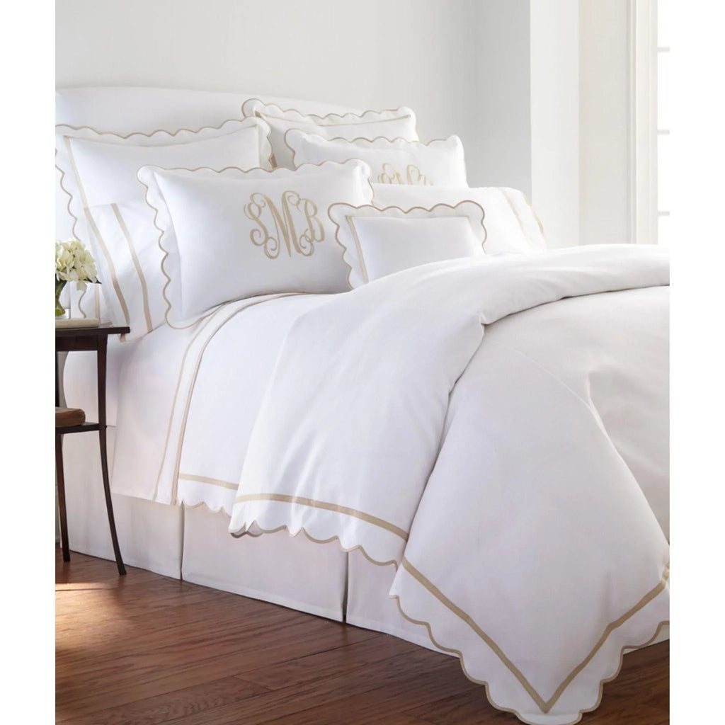 Devon I Scalloped Tape Trim Duvet Cover with Optional Monogram - Duvet Covers - The Well Appointed House