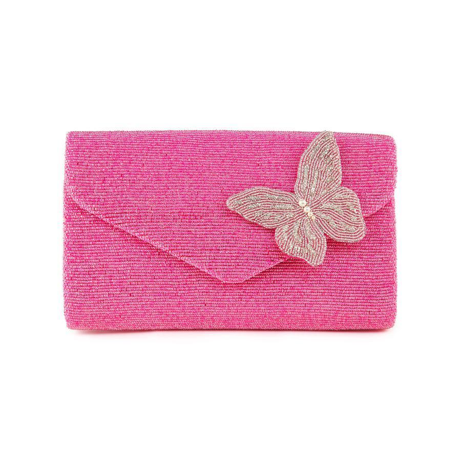 Embellished Pink Beaded Butterfly Envelope Style Purse - Gifts for Her - The Well Appointed House