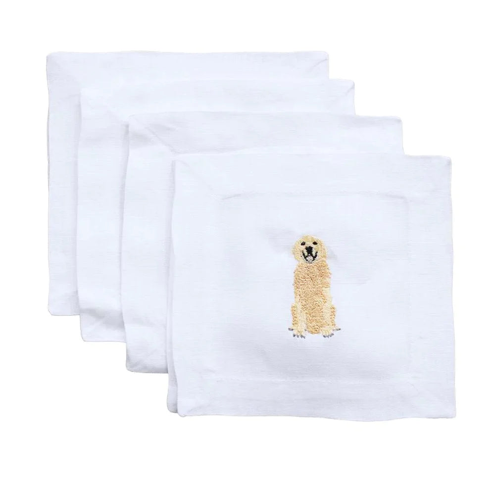 Embroidered Golden Retriever Cocktail Napkins - Cocktail Napkins - The Well Appointed House