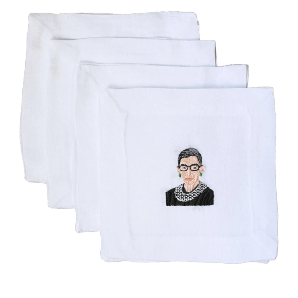 Embroidered Ruth Bader Ginsburg Cocktail Napkins - Cocktail Napkins - The Well Appointed House
