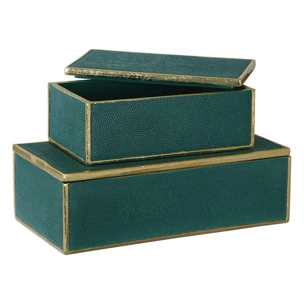 Emerald Green Decorative Storage Boxes with Gold Leaf Trim - Decorative Boxes - The Well Appointed House