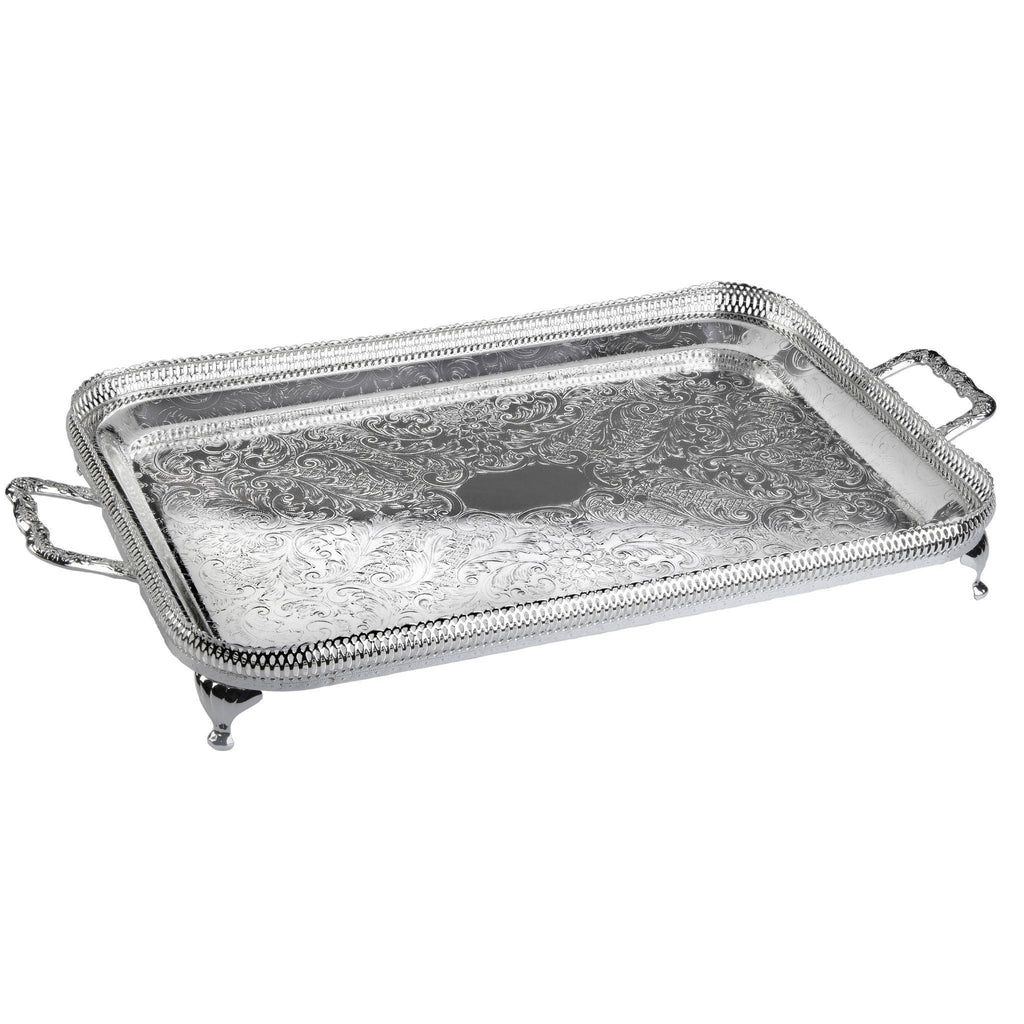 English Silver Plate Large Oblong Gallery Tray with Handles - Serveware - The Well Appointed House