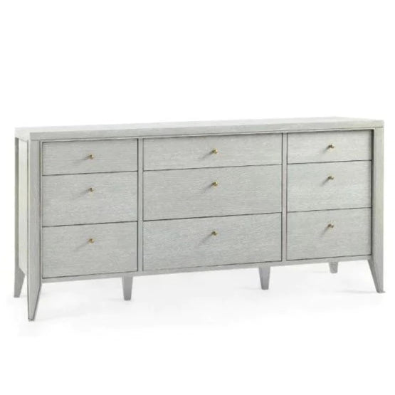 Extra Large Cerused Oak Nine Drawer Paola Dresser in Soft Gray The Well Appointed House Extra Large Cerused Oak Nine Drawer Paola Dresser in Soft Gray The Well Appointed House