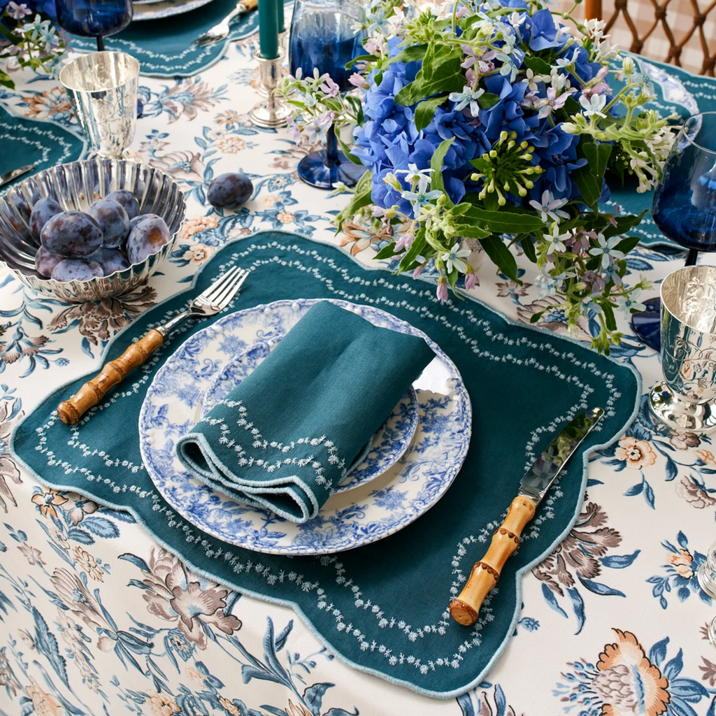 Blue & Brown Fall Floral Tablecloth - The Well Appointed House