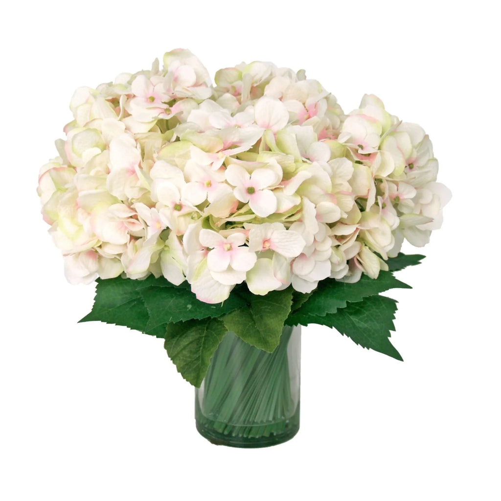 Faux Crisp White Hydrangea in Glass Container - Florals & Greenery - The Well Appointed House