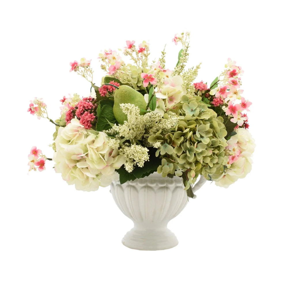 Faux Green and White Hydrangea Arrangement with White Vase - Florals & Greenery - The Well Appointed House