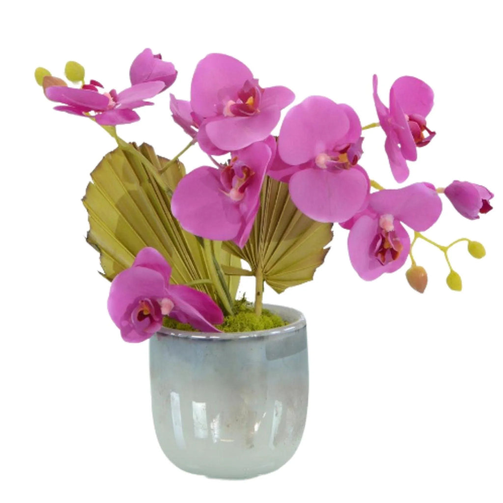 Faux Mini Fuchsia Phalaenopsis Tropical Fan Orchid in Vase - Florals & Greenery - The Well Appointed House