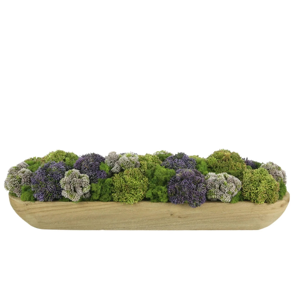 Faux Multicolor Sedum Floral Display in Wooden Bowl - Florals & Greenery - The Well Appointed House