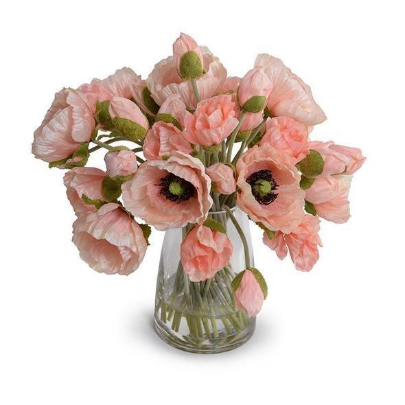 Faux Pink Poppy Bouquet in Glass Bucket - Florals & Greenery - The Well Appointed House