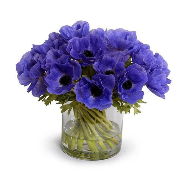 Faux Purple Anemone Arrangement in Glass Vase - Florals & Greenery - The Well Appointed House