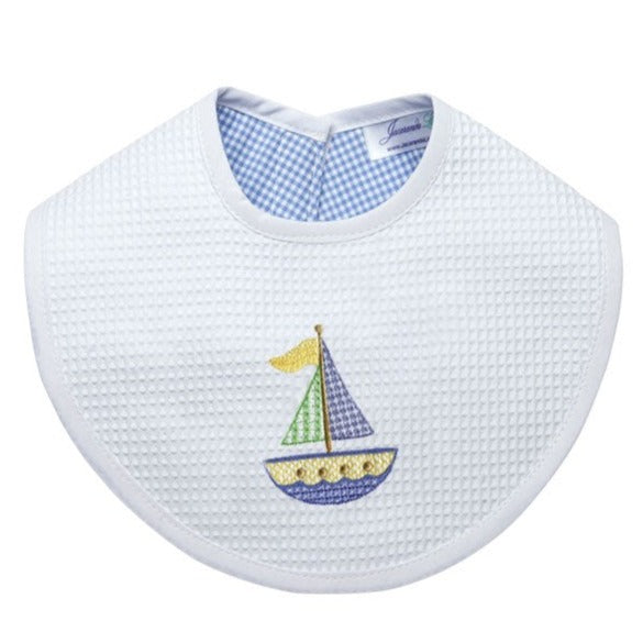 Bib in Cross Stitch Sailboat Blue - The Well Apppinted House