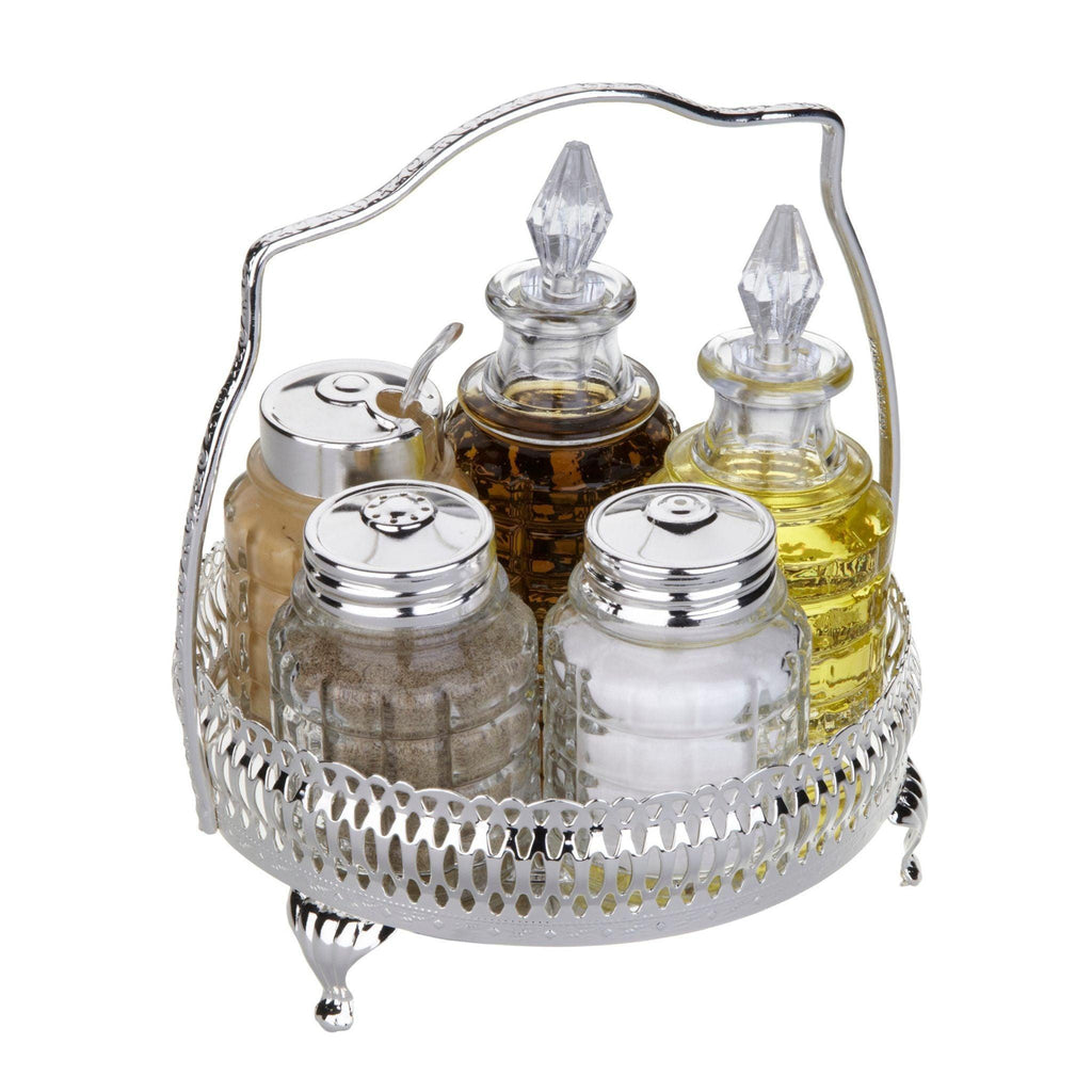 Five Piece Round Cruet English Silver Plate - Serveware - The Well Appointed House