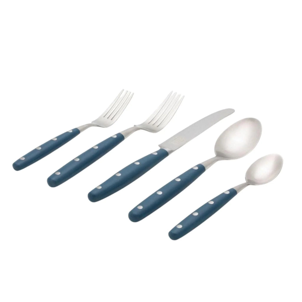 Five Piece Stainless Steel Flatware Set with Navy Resin Handles - Flatware - The Well Appointed House
