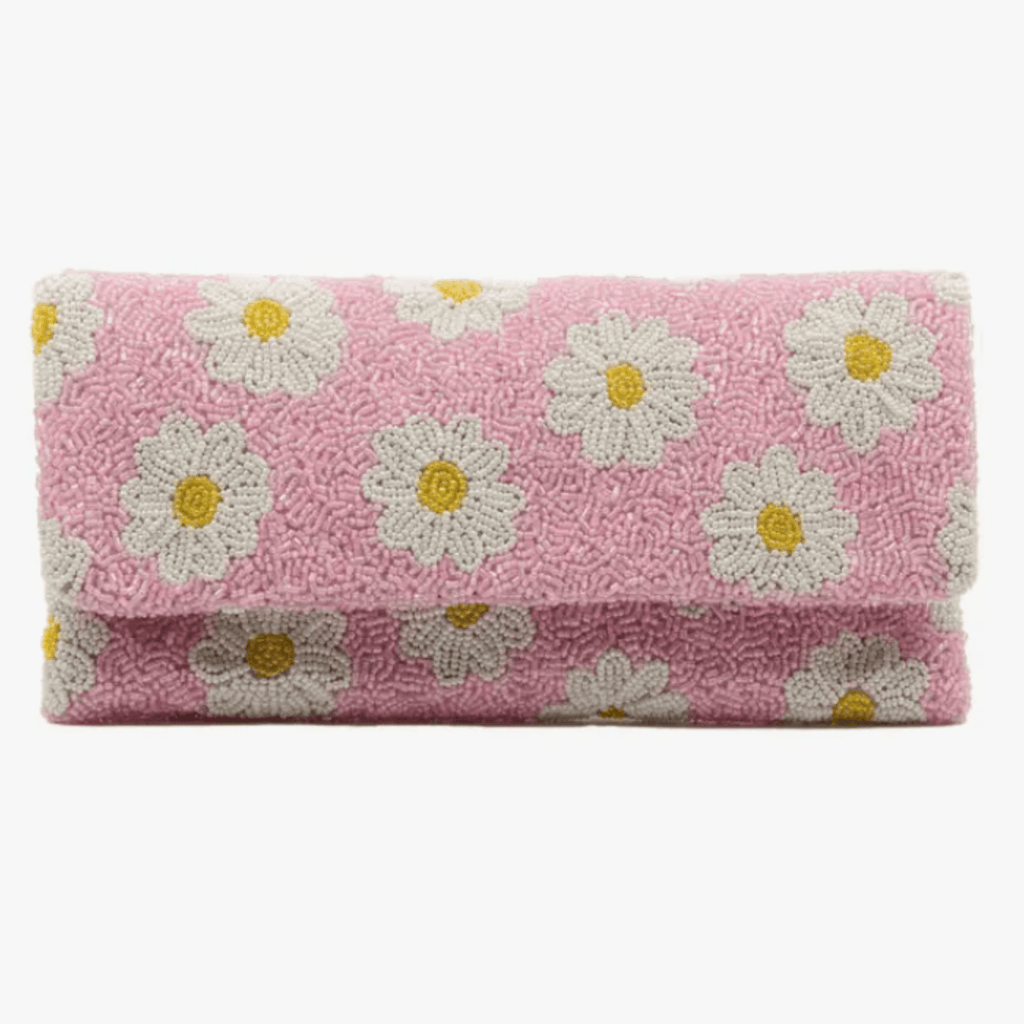Fully Beaded Pink Daisy Clutch - Gifts for Her - The Well Appointed House