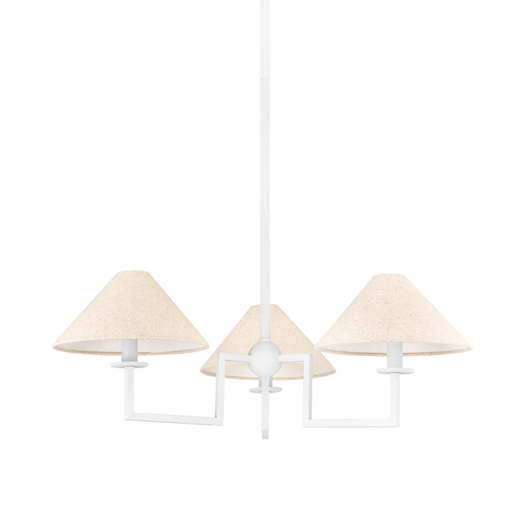 Gladwyne Textured White Three Lamp Chandelier With Natural Shades - The Well Appointed House