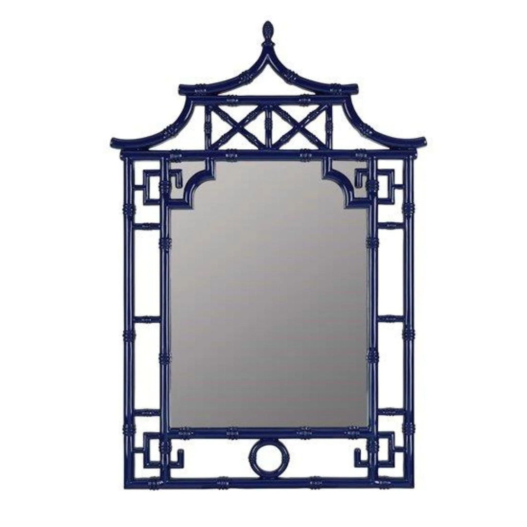 Glossy Cobalt Blue Pagoda Bamboo Mirror - Wall Mirrors - The Well Appointed House