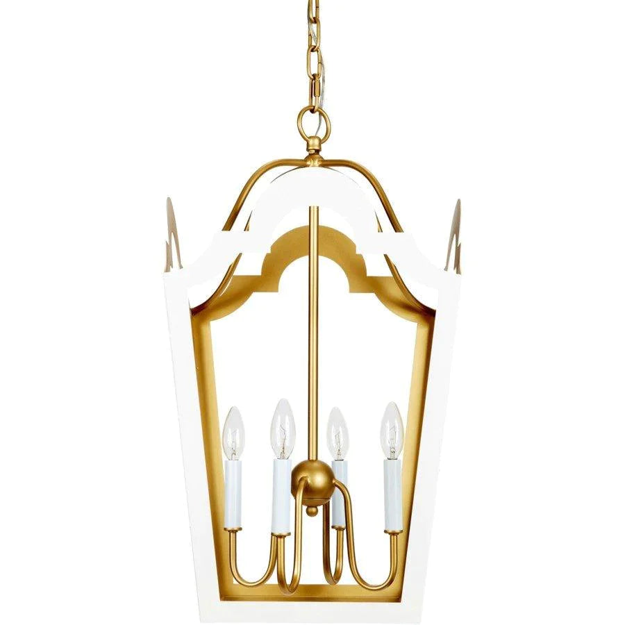 Glossy White 4 Light Tole Lantern with Gold Accents - Chandeliers & Pendants - The Well Appointed House