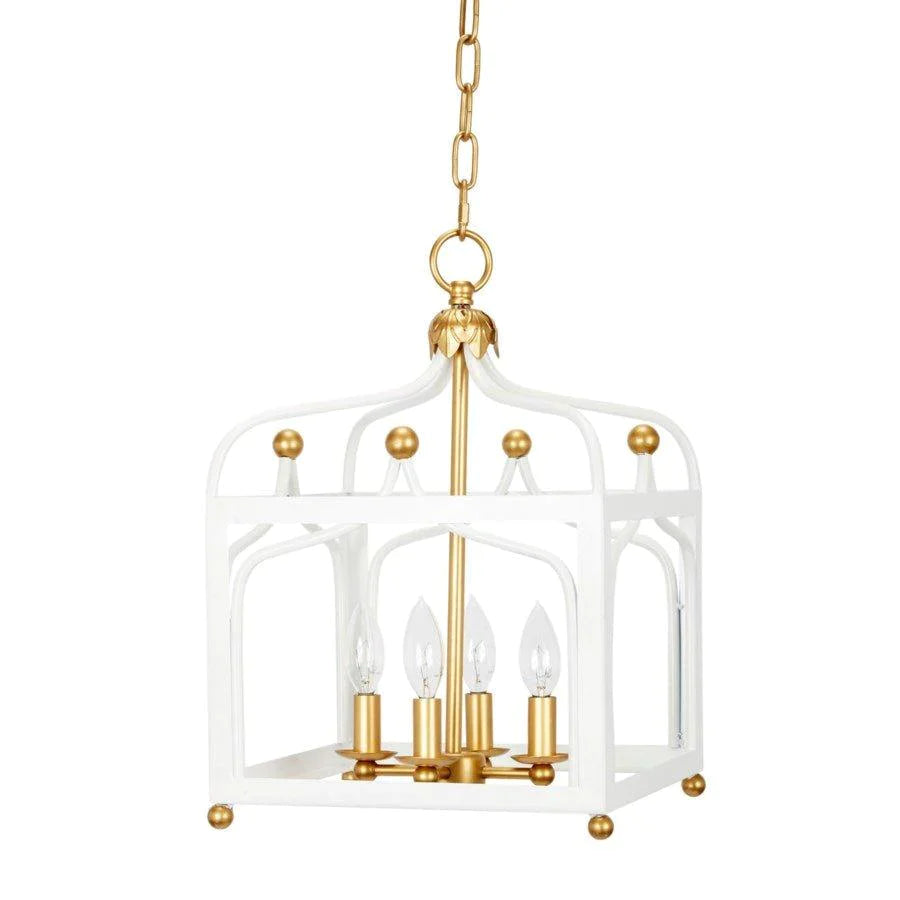 Glossy White and Gold 4-Light Pendant Lantern - Chandeliers & Pendants - The Well Appointed House