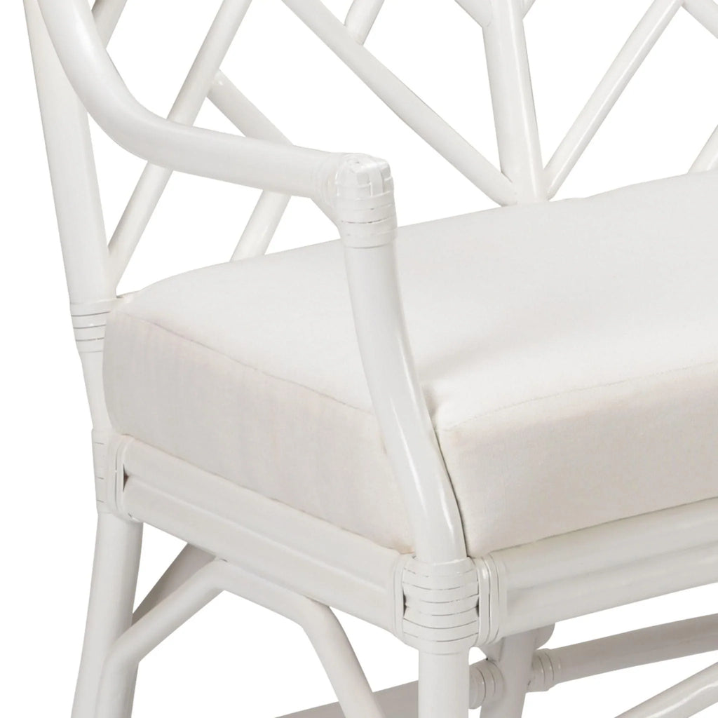 Godwin Chippendale Bench in White with Upholstered Seat - Benches & Banquettes - The Well Appointed House