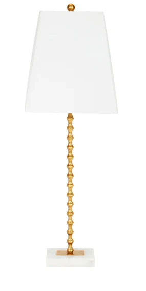Gold Ball Table Lamp with White Linen Shade & White Marble Base - Table Lamps - The Well Appointed House