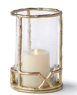 Gold Bamboo Inspired Hurricane Lamp - Candlesticks & Candles - The Well Appointed House