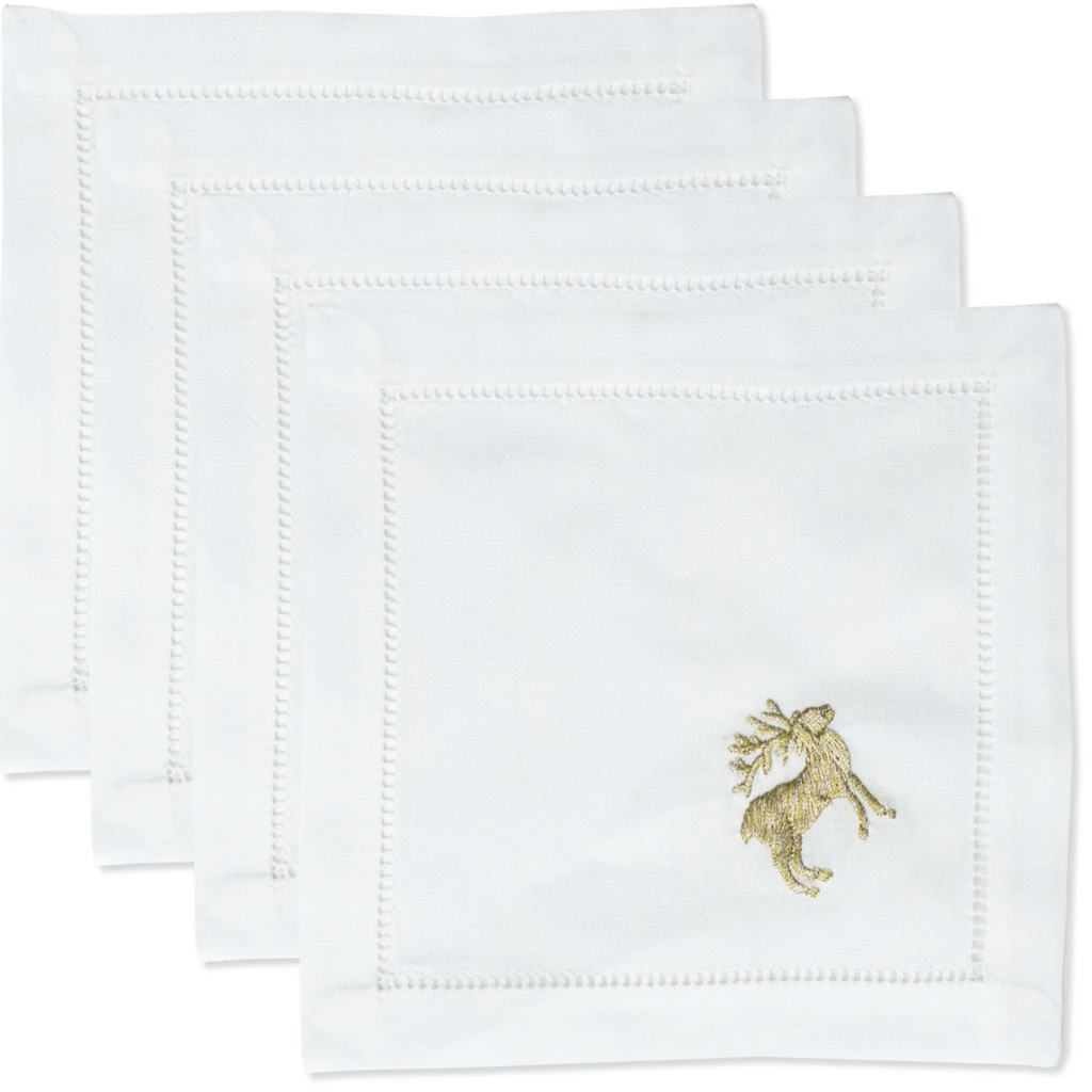 Gold Reindeer Cocktail Napkins, Set of Four - Cocktail Napkins -  The Well Appointed House