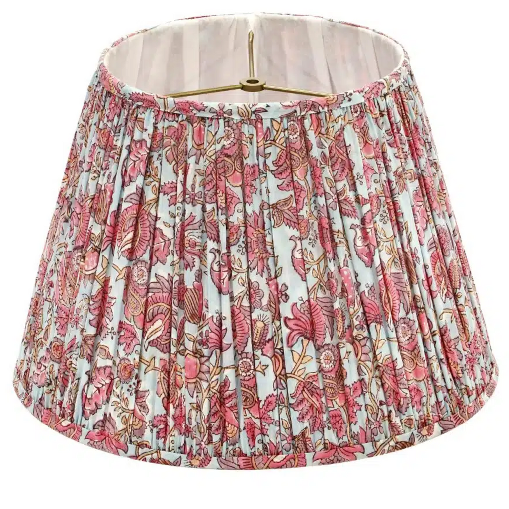 Blue and Pink Flowered Pleated Lamp Shade - The Well Appointed House