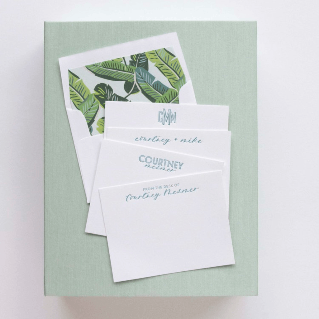 Grand Seafoam Banana Leaf Silk Letterpress Stationery Box Set- G38 - Stationery - The Well Appointed House