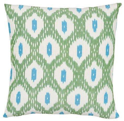 Green & Blue Ikat 18" Cotton Throw Pillow - Pillows - The Well Appointed House