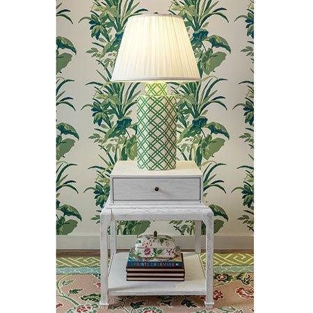 Green & Ivory Bamboo Trellis Porcelain Hexagonal Table Lamp - Table Lamps - The Well Appointed House