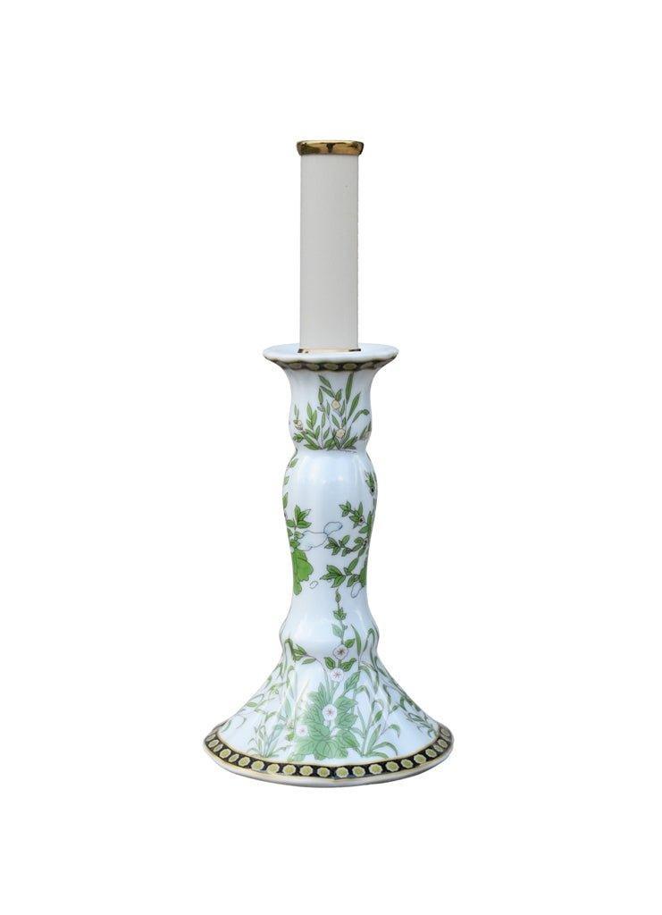 Green and White Floral Porcelain Mini Candle Stand Lamp - Table Lamps - The Well Appointed House