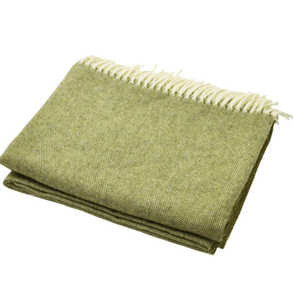 Green Merino Wool Fringed Throw Blanket - Throw Blankets - The Well Appointed House