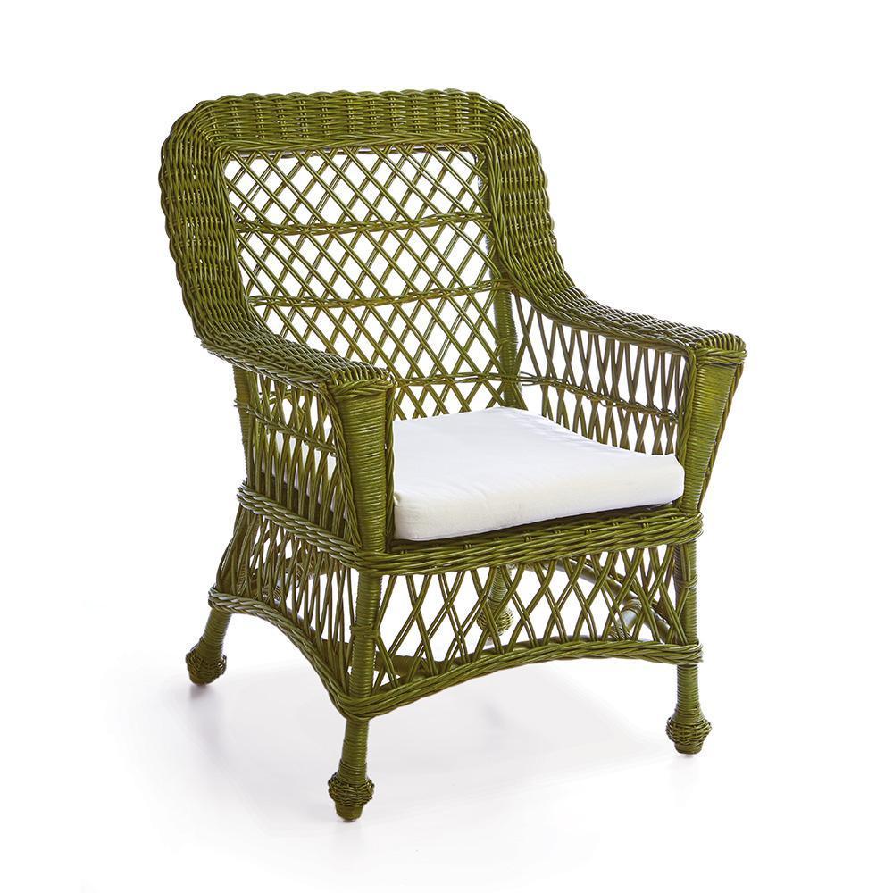 Green Woven Wicker Arm Chair with Cushion - Accent Chairs - The Well Appointed House