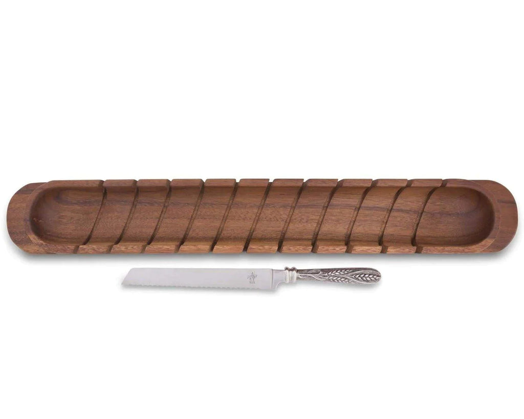 Guided Baguette Board with Wheat Pattern Pewter Handle Bread Knife - Cutting & Cheese Boards - The Well Appointed House