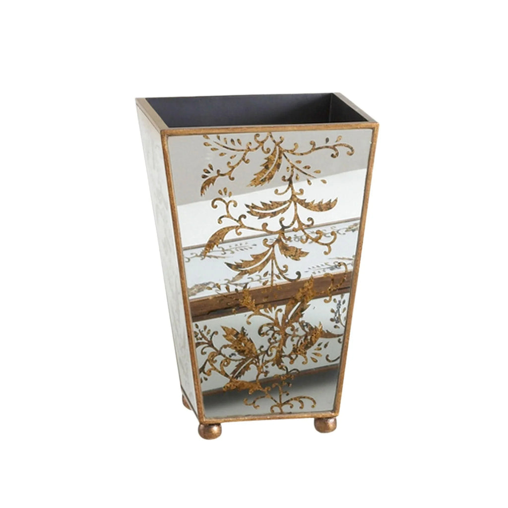Hand Painted Antique Mirror and Gold Wastebasket - Wastebasket - The Well Appointed House