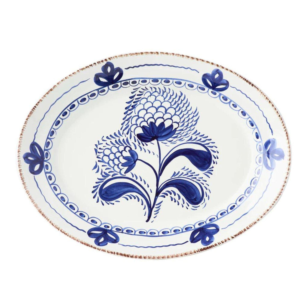 Hand Painted Blue & White Floral Platter - Trays & Serveware - The Well Appointed House