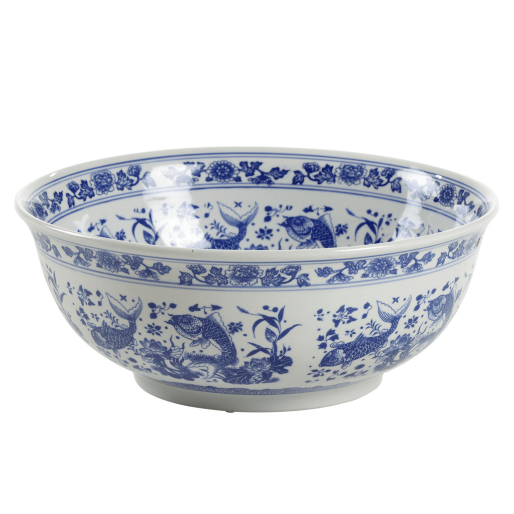 Hand Painted Blue and White Porcelain Decorative Fish Bowl - Decorative Bowls - The Well Appointed House