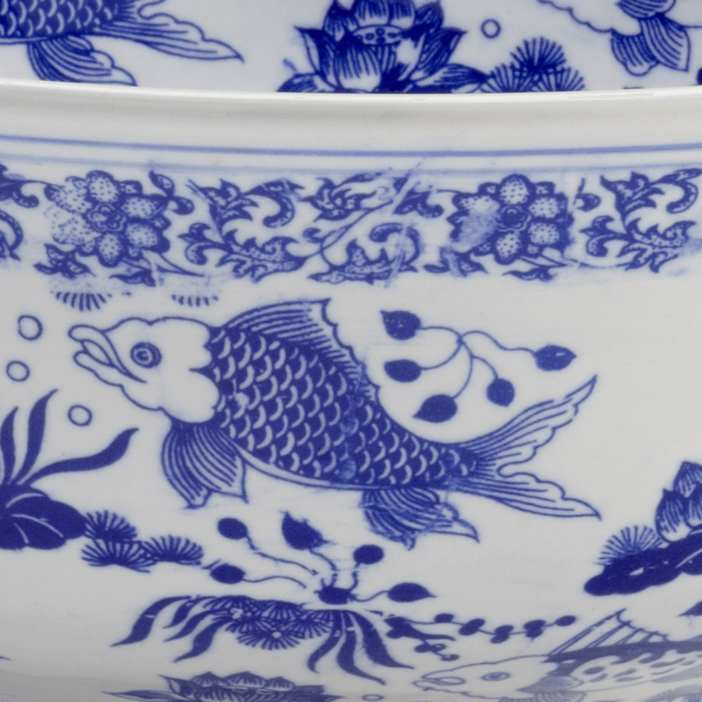 Hand Painted Blue and White Porcelain Decorative Fish Bowl - Decorative Bowls - The Well Appointed House