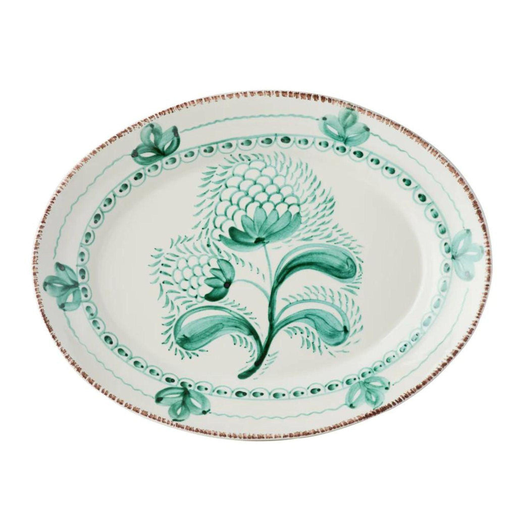 Hand Painted Green & White Floral Platter - Trays & Serveware - The Well Appointed House