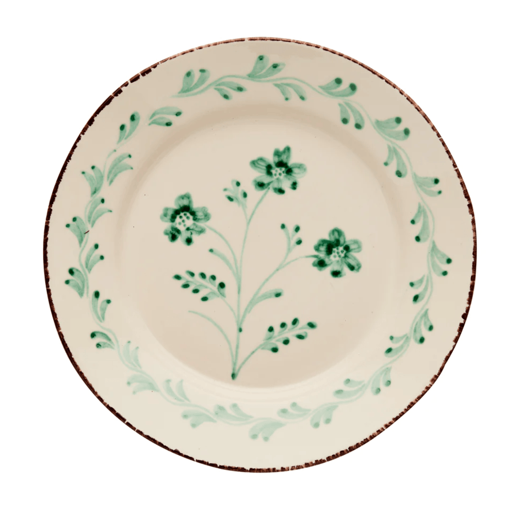 Hand Painted Green & White Flowers and Vines Dinner Plate - Dinnerware - The Well Appointed House