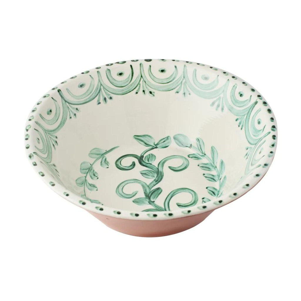 Hand Painted Green & White Serving Bowl - Serveware - The Well Appointed House