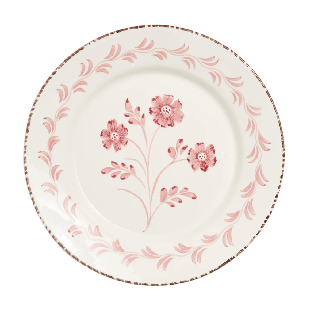 Hand Painted Pink & White Flowers and Vines Dinner Plate - Dinnerware - The Well Appointed House