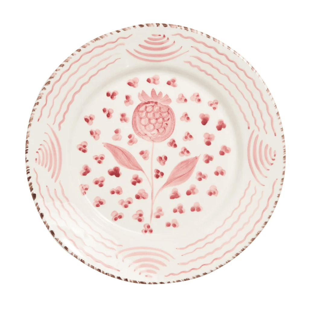 Hand Painted Pink & White Pomegranate Dinner Plates - Dinnerware - The Well Appointed House