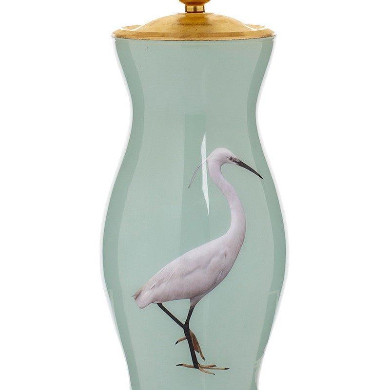 Handmade Glass Egret Design Decoupage Lamp in Green - Table Lamps - The Well Appointed House