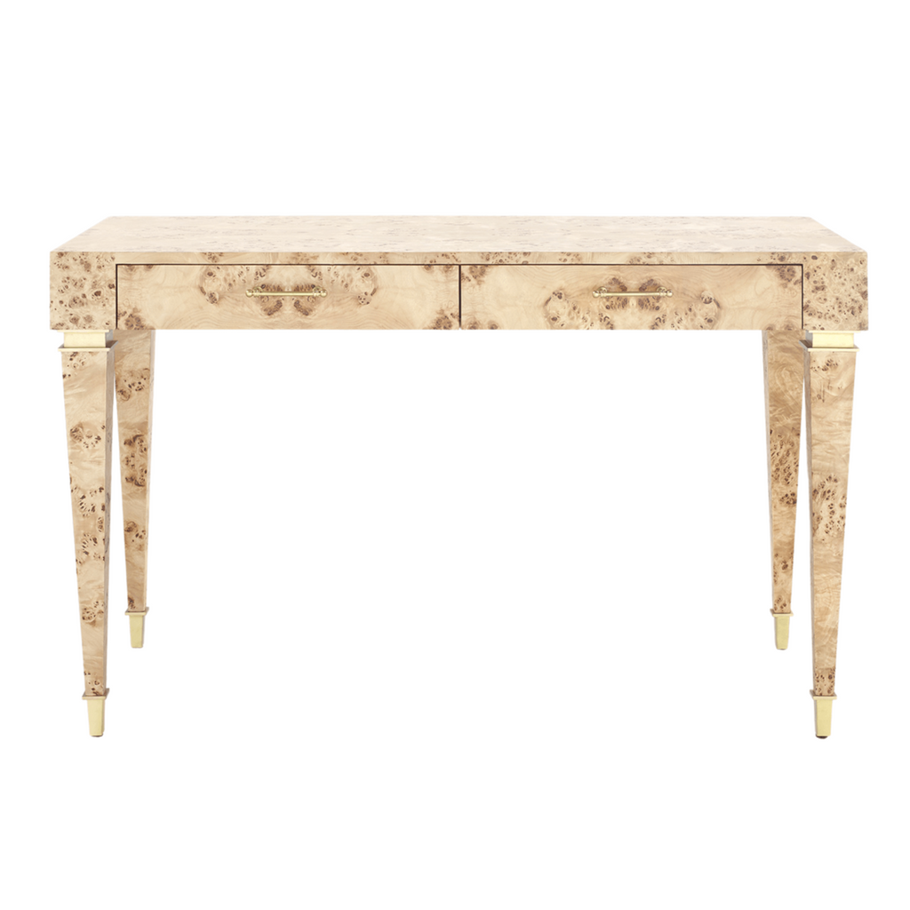 Helena Desk in Burl with Brass Accents - Desks & Desk Chairs - The Well Appointed House