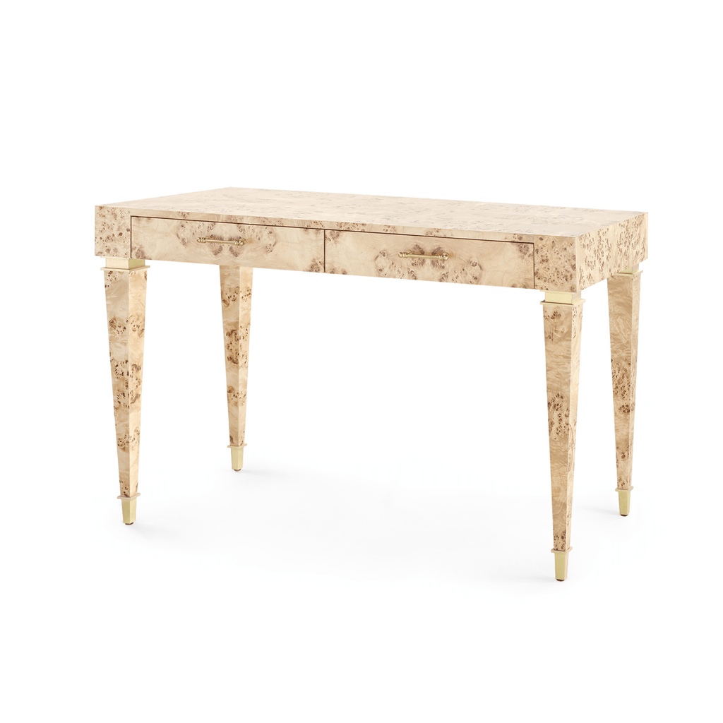 Helena Desk in Burl with Brass Accents - Desks & Desk Chairs - The Well Appointed House