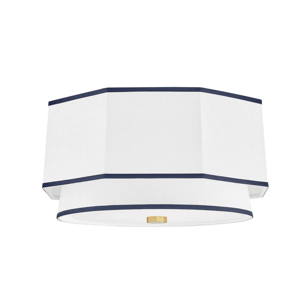 Hexagonal White Flush Ceiling Light with Navy Nautical Detail - Flush Mounts - The Well Appointed House