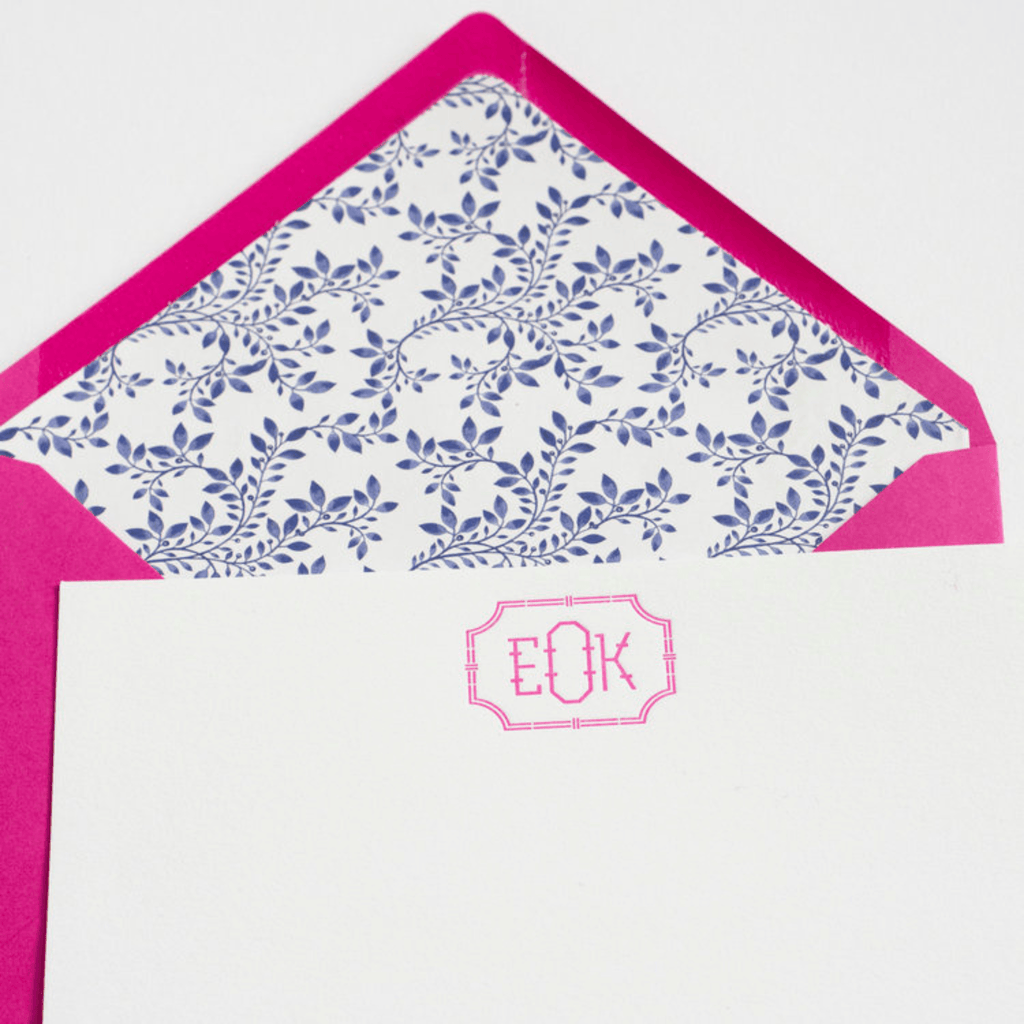 Hot Pink and Blue Scroll Design 68 Personalized Letterpress Note & Enclosure Cards - Stationery - The Well Appointed House